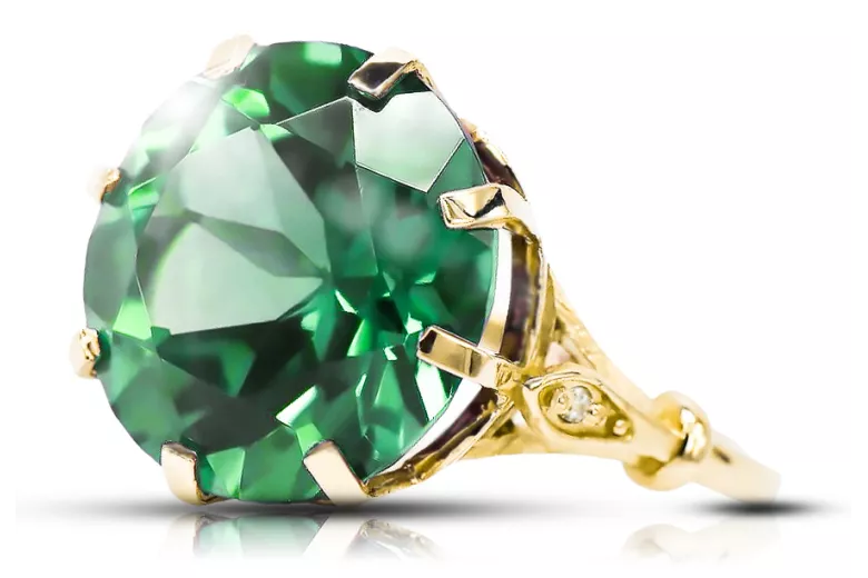 Esmeralda Oro amarillo de 14 quilates Anillo Artesanía vintage vrc073y